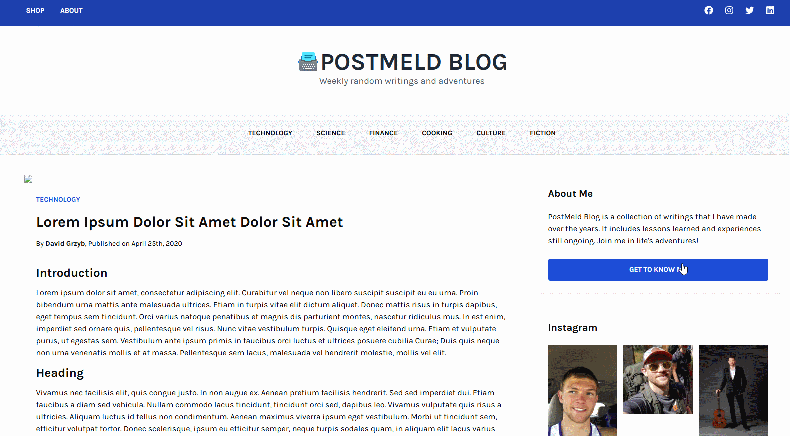 PostMeld blog platform screenshot