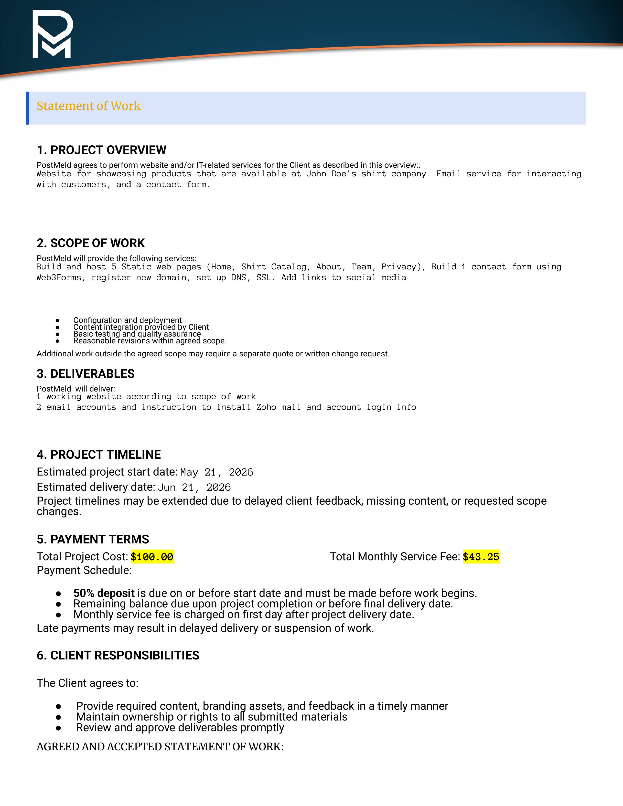 Statement of Work page 2
